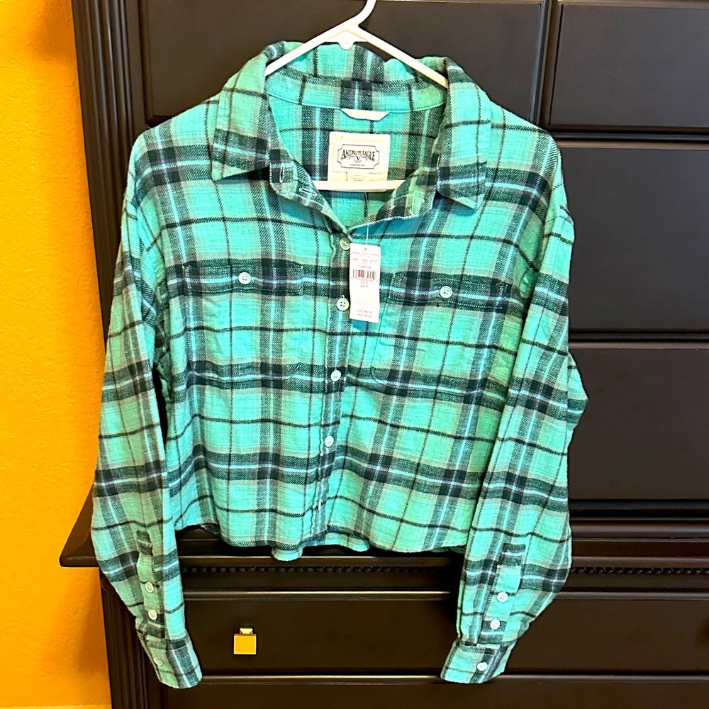 American Eagle Outfitters Teal Plaid flannel